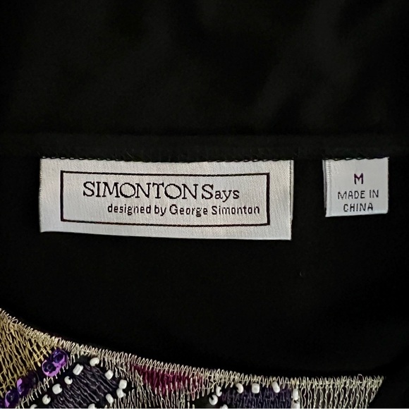 SIMONTON Says Elegant Black Top with Colorful Embellished Neckline NWOT Size M - Picture 4 of 5